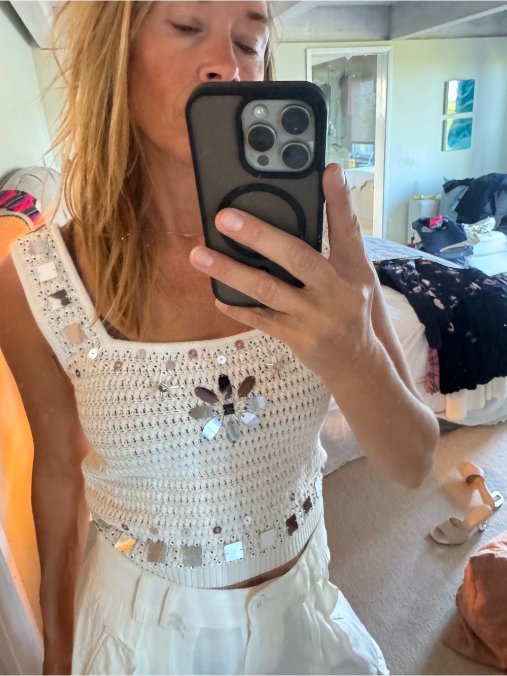 J. Crew Cream Crochet Sequin-Trim Tank - Picture 5 of 6